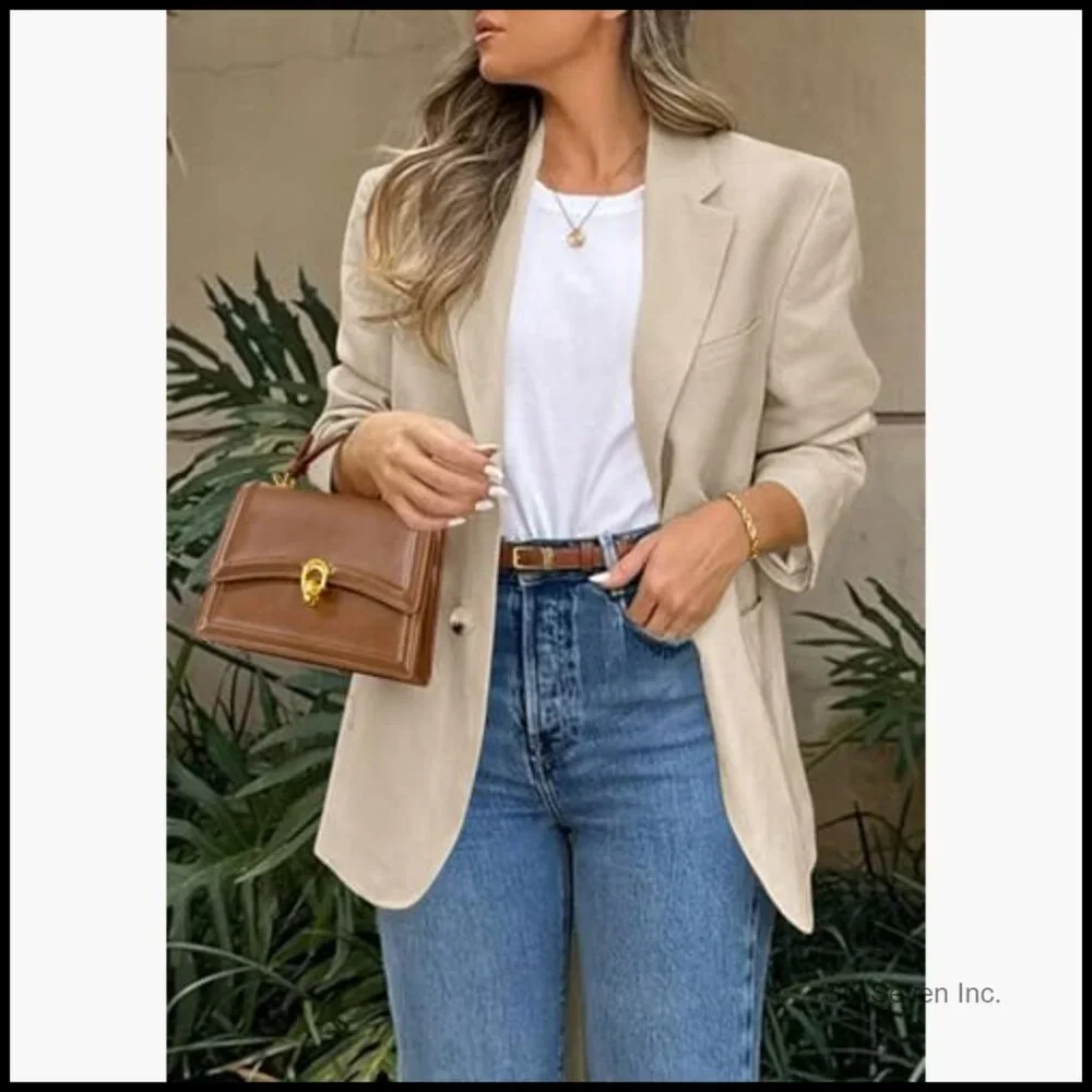 Long Sleeve Open Front Blazer with Pockets, Notch Lapel - Picture 5 of 7